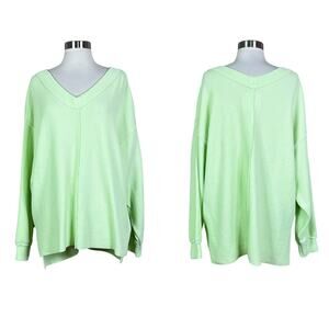 Aerie | Oversized Neon Green Long Sleeve Slouchy Cotton V Neck Sweater Medium
